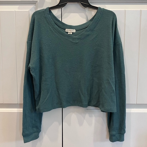 Aeropostale Women's Green V-Neck Ribbed Sweater - Picture 1 of 5